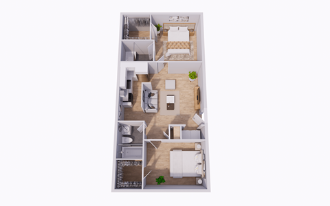 Floor plan for 2 beds, 2 baths, 1100 sqft